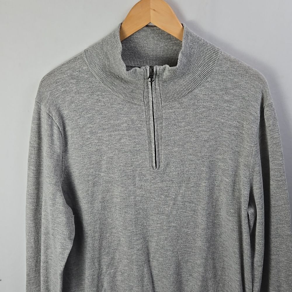 J. Crew Mercantile Men's Light Gray Crewneck Sweater Long Sleeve 1/4 Zip Up Sz L - Picture 2 of 9